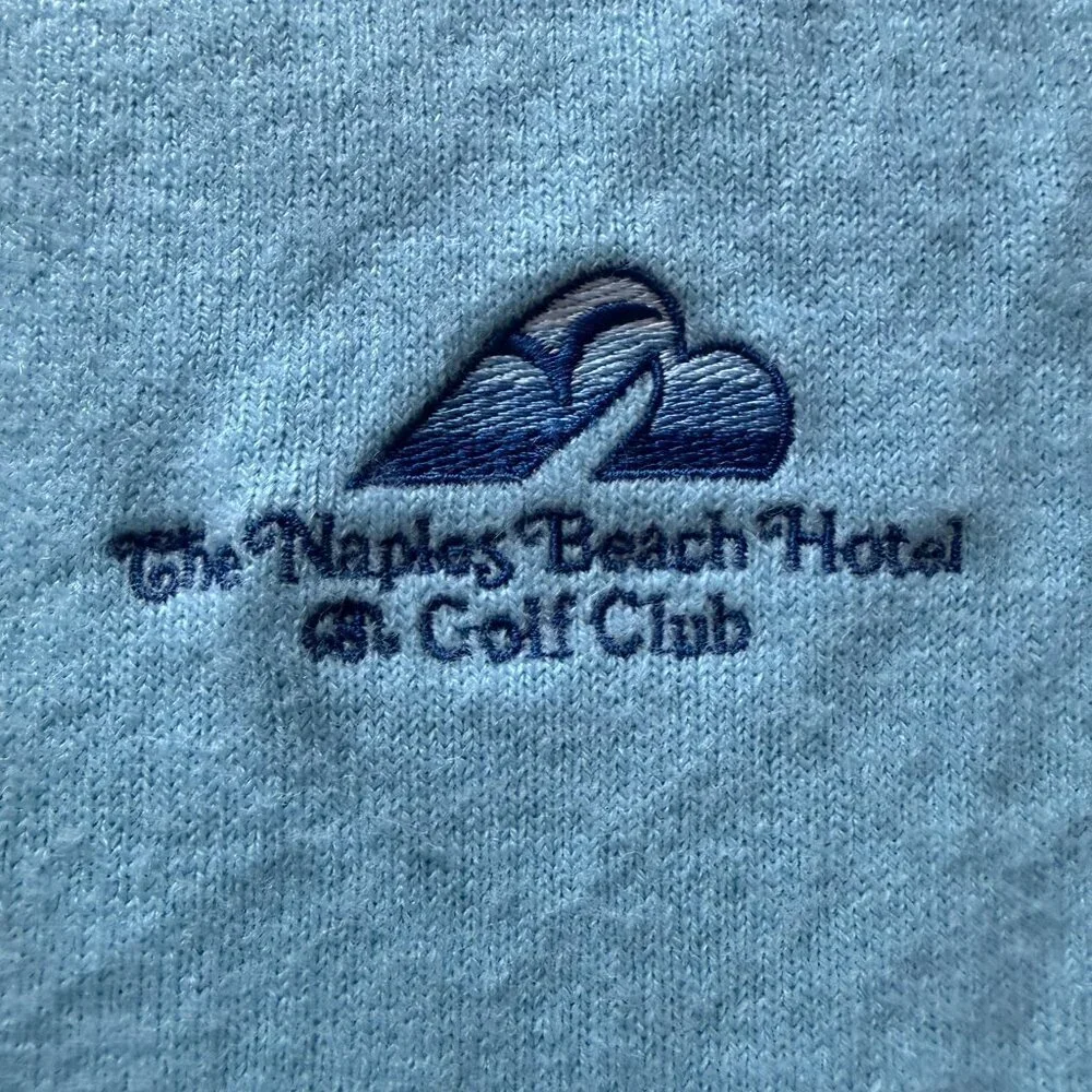 Vintage 70s Izod Naples Beach Golf Club V Neck Sweater Blue Large